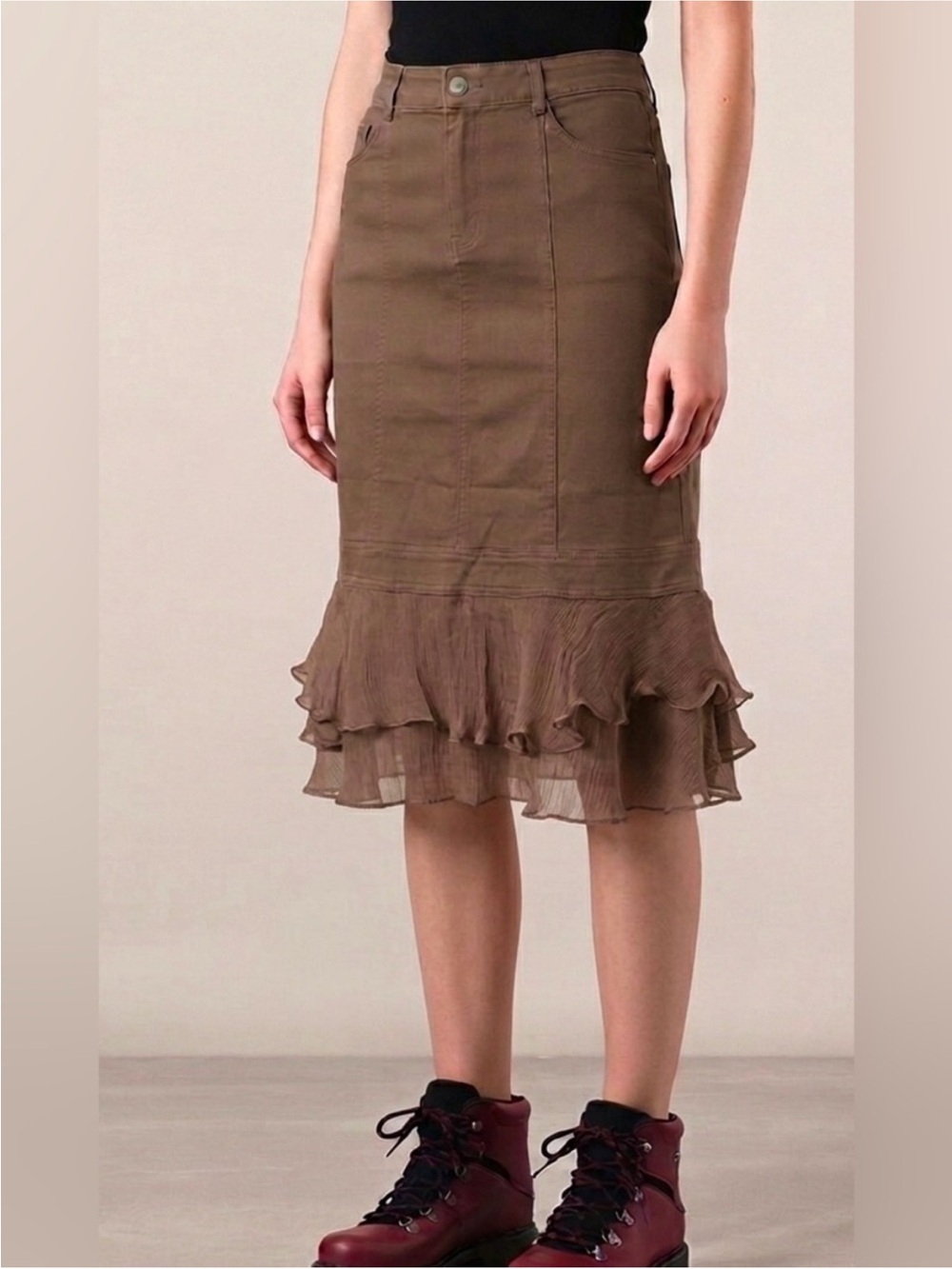 Vintage Oscar Leopold Brown
Tiered Silk Ruffle Midi Skirt -
NWOT fits like 10/12